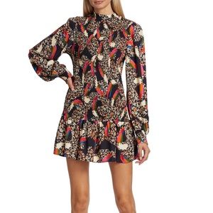 NWT $245 Farm Rio leopard toucan smocked minidress xs 0